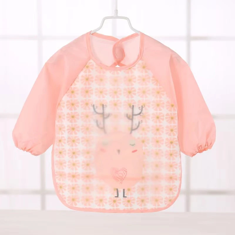 

1 PCS Pink Waterproof EVA Long Sleeve Bib Blouse Childrens Eating Apron Free Hand Washing The Hem Folds Out