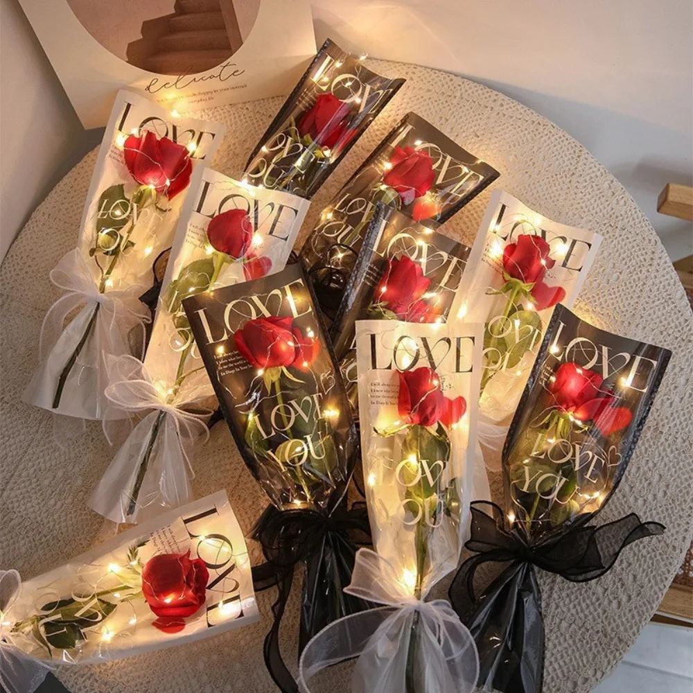 Gifts LOVE Rose Packaging Bags Transparent Literary Bouquet Plastic Bag Waterproof One Straight Bag Flower Wrapping Paper