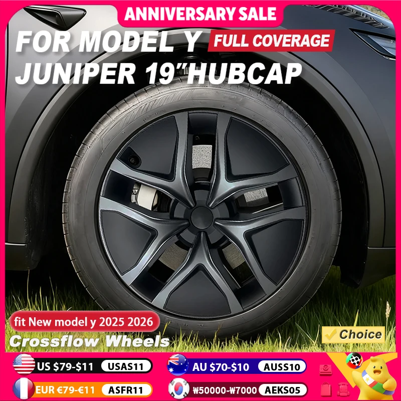 

YIKUN Для Tesla Model Y, 4 шт., колпаки на колеса 19 дюймов, высокопроизводительные колпаки Juniper, полные накладки на диски, 2025 2026