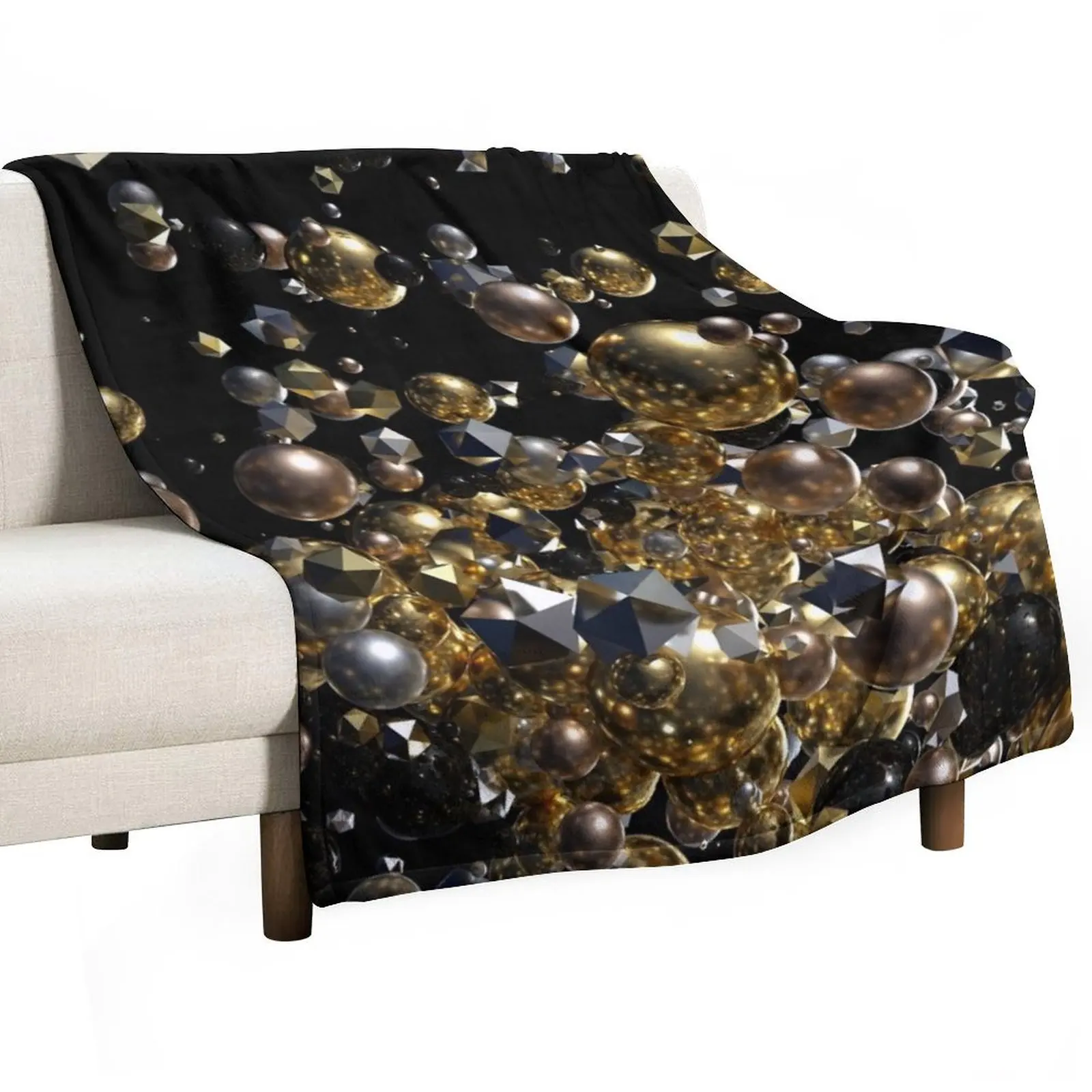 Elegant Abstract Geometry Explosion -Gold and Silver,Black- Throw Blanket Sleeping Bag Hairys Blankets