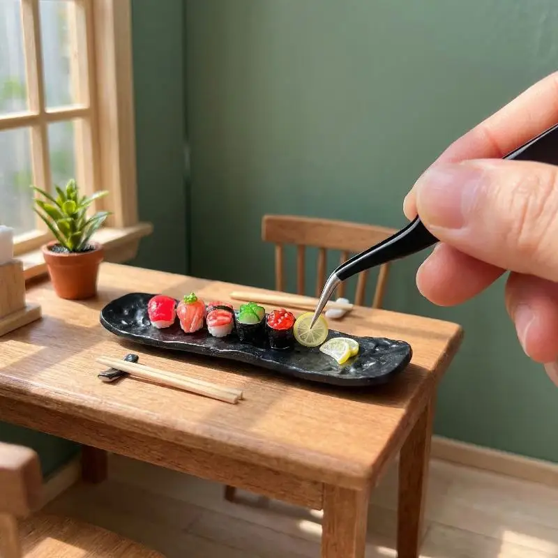 Miniature Kitchen Sushi Plate Long Disc 3Pcs Rock Pattern Steak Plate  2 Scale Dollhouse Accessory Role Play Toy
