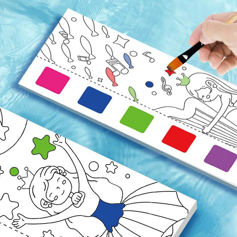 

12 Sheets/Set Portable Watercolor Painting Book Graffiti Picture Drawing Stationery Coloring Book With Paint Brush Book Kids