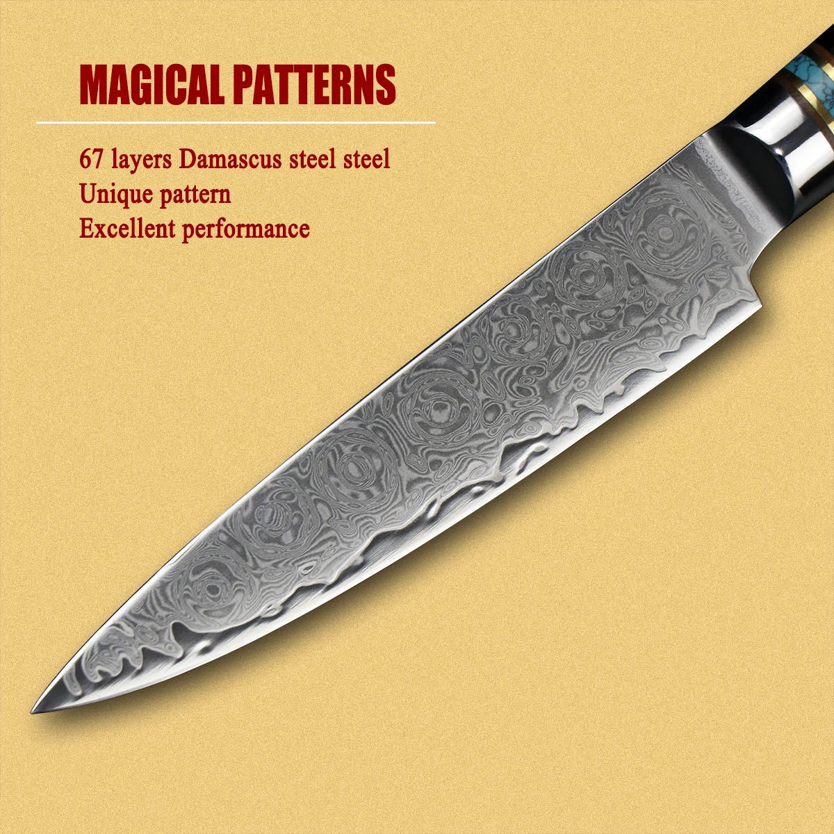 JUMCSONG Handmade 67 Layer Damascus Steel 5-inch Utility Knife Chef Santoku Slicing and Cutting Kitchen Tools