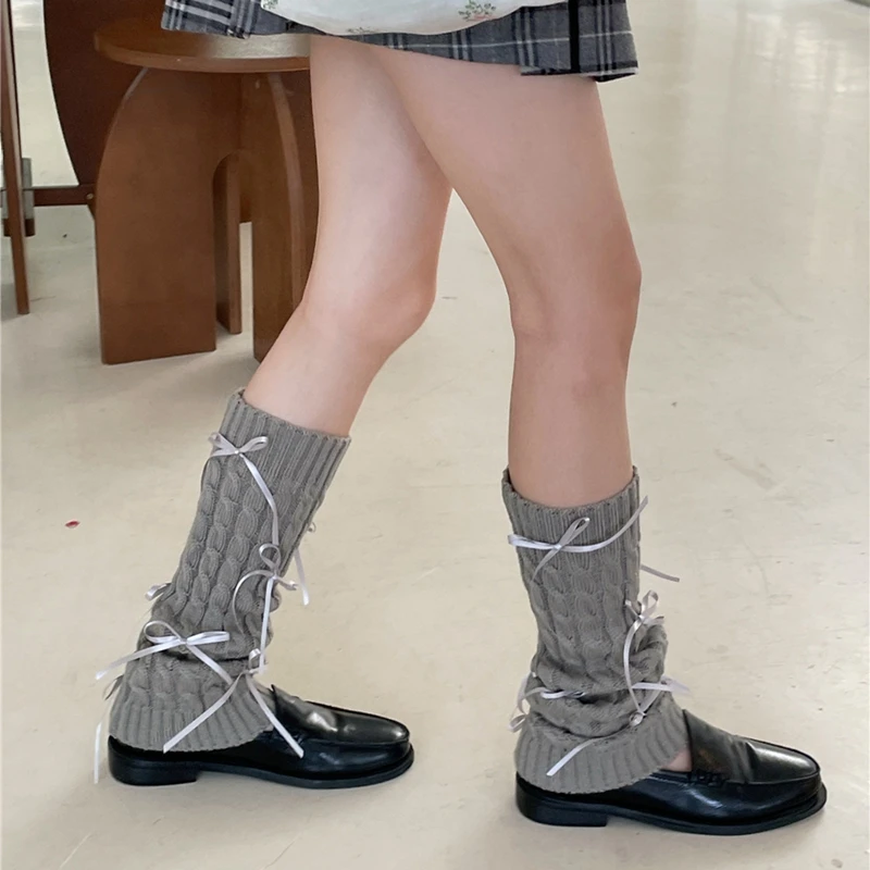 Y2k perna mais quente feminino menina japonês kawaii meias soltas doce cetim laço bota meias 2000s rasgado malha perna mais quente 80s accessary