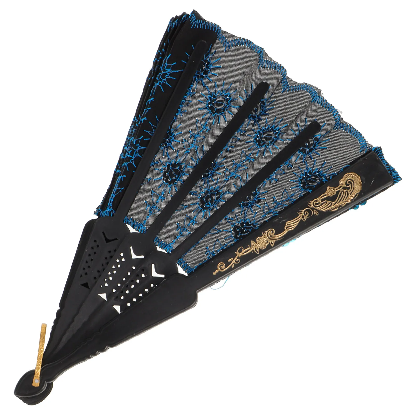 Elegant Peacock Dance Folding Fan Silk Cloth Plastic Frame Metal Ring Handle Smooth Hinge Dark Cool Pattern Hand Fan Gift