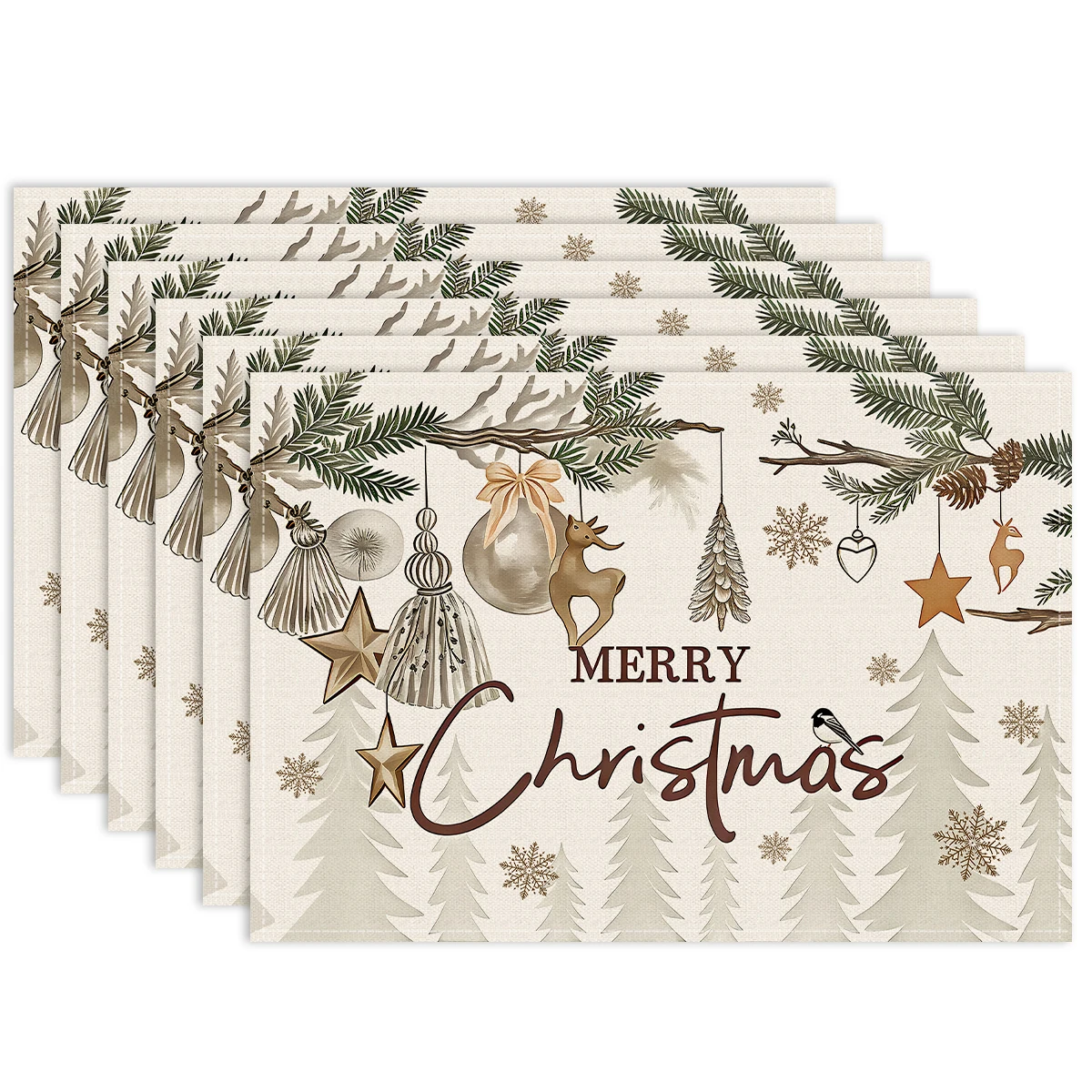 1/4/6pcs Christmas tree, Christmas blessing pattern placemats, anti slip table placemats, used in restaurants and parties,