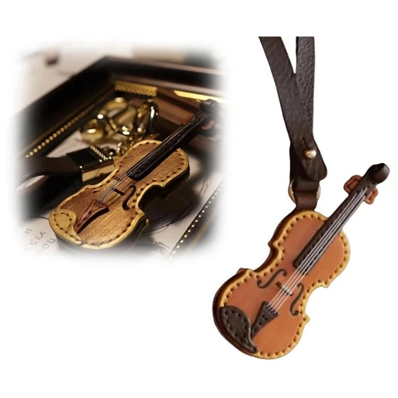 Leather Violin And Cello Keychain Mini Musical Instrument Keychain Vintage Leather Violin Keychain