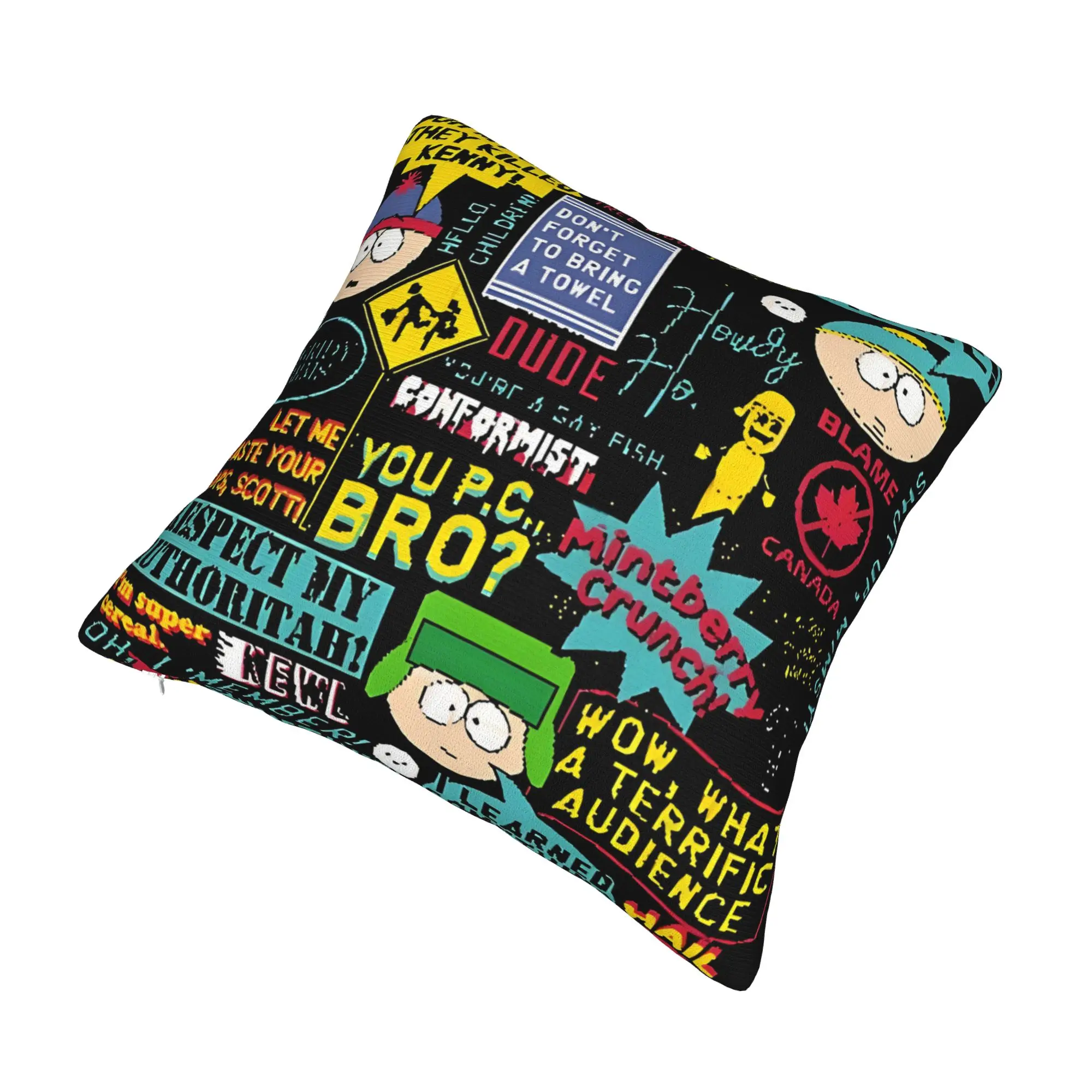 Luxury South Parks Quotes Pattern Cushion Cover for Sofa Polyester  Pillow Case Decoration