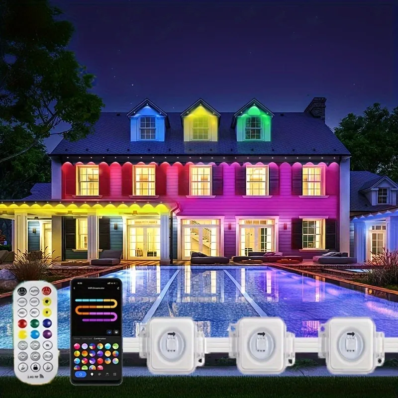 

Светодиодный светильник Smart Eave, 150 футов, 90 светодиодов, RGB, меняющий цвет, наружный декор с дистанционным управлением, Хэллоуин, праздник, окружающее освещение