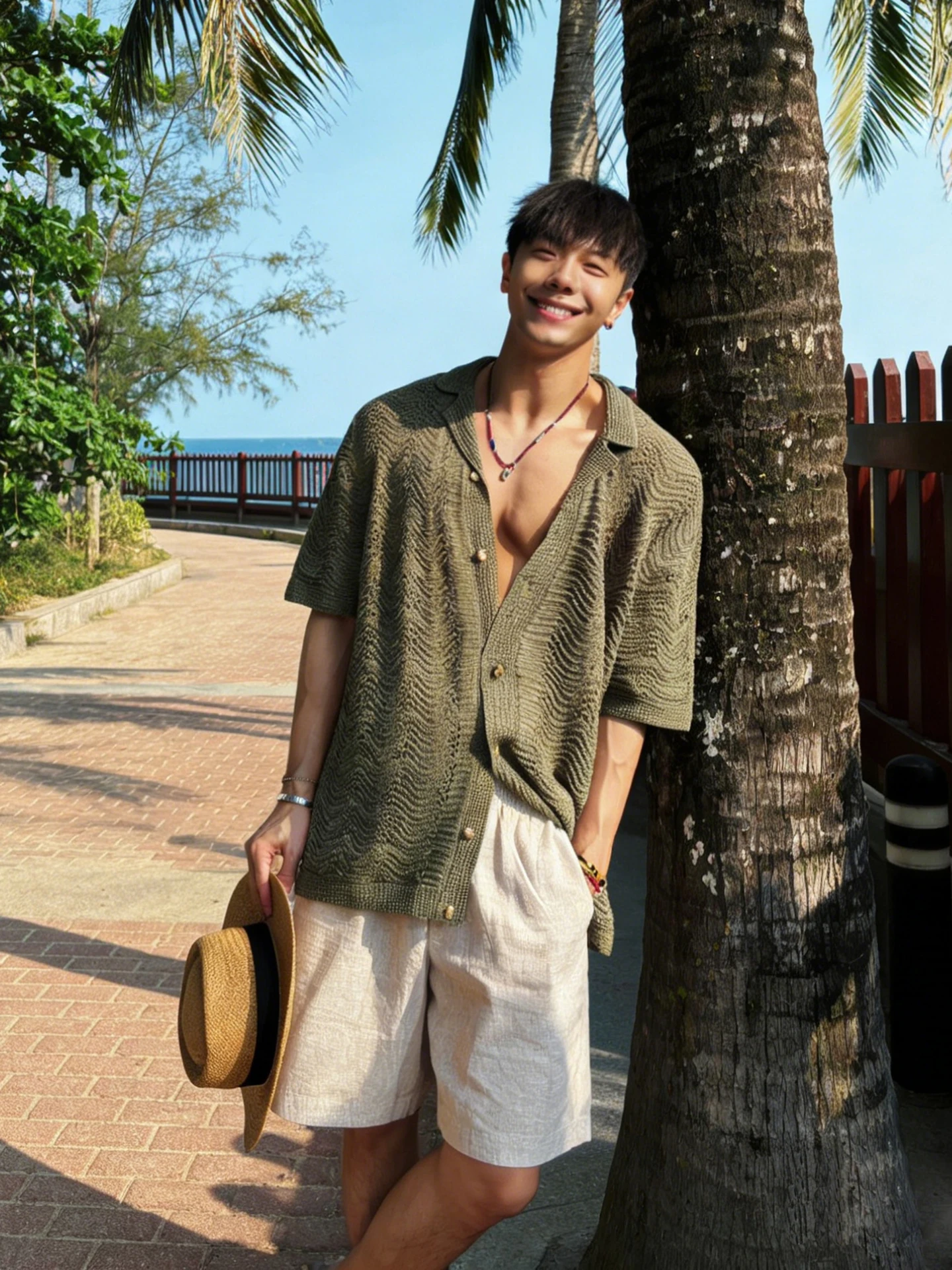 

Retro Cuban Collar Knitted Hollow out Short Sleeve Shirt Men's Beach Style Holiday Wear Polyester Fiber Loose Fit Summer Shirt