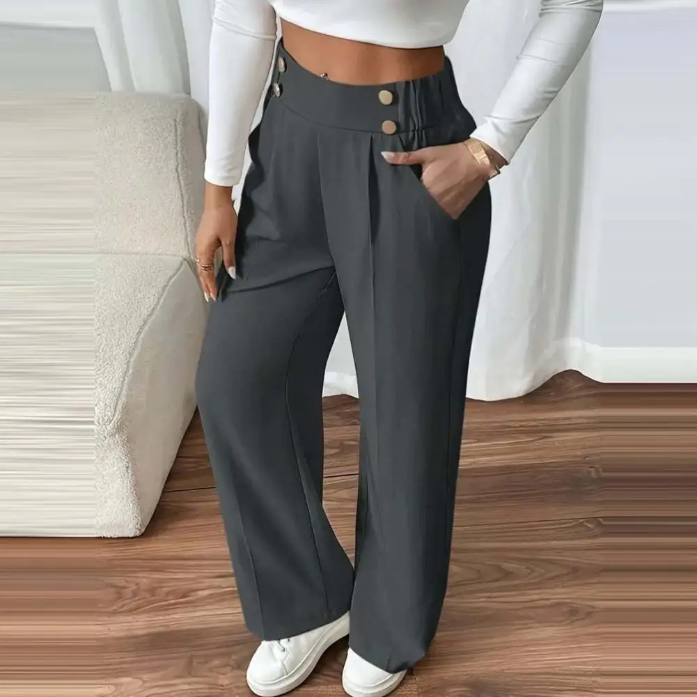 女性ビジネスカジュアルパンツレジャーパンツ弾性ハイウエストロングパンツストレートワイドレッグ通勤ストレートレッグパンツ