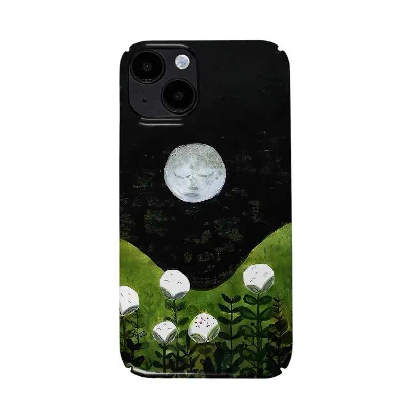 

Black Funny Oil Painting Moon Phone Case for IPHONE 17 Air 16E 15 PROMAX 14 Plus 13 12 MINI 11 PRO 16Plus XR Acrylic Phone Cover