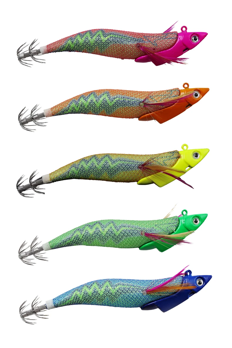 ZYZHE Holz-Garnelen-Angelköder Leuchtender Künstlicher Tintenfisch-Jig mit Blei-Oktopus-Haken Meeresfischen Tintenfisch-Köder – Detail 4