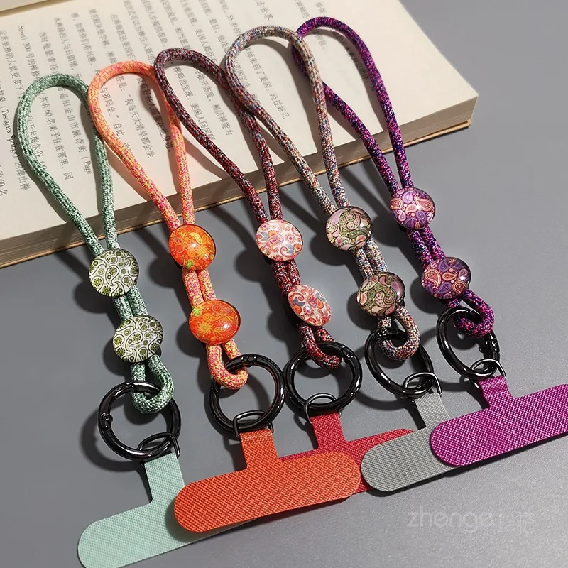 Crystal Stone Phone Lanyard Color Pattern Simple Hand Rope Fashion Adjustable Short Outdoor Travel Anti-lost  Keychain Strap