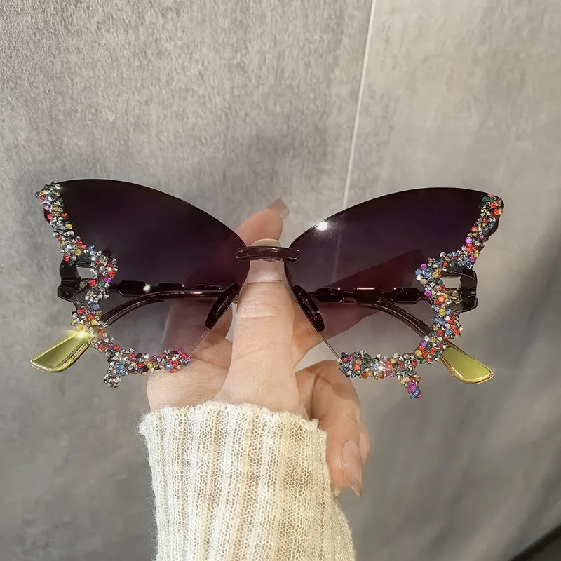 Novo sem aro borboleta óculos de sol olho de gato popular feminino masculino tons óculos de sol para feminino masculino festa viajar oculos óculos de sol