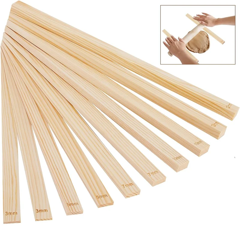 【Flash-Deal!】10-teiliges Keramikwerkzeug, Tonwerkzeuge, rollendes Schlammstab-Führungsset – Schlammplattenführung in 5 Größen, Holzstreifen