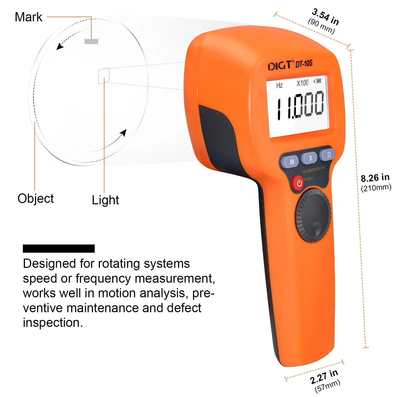 Digital Handheld Stroboscope BT-DT10S, LED Flash Strobe Tachometer，Speed Tester, Non-Contact Gear Printing Rotation Speed Analyz