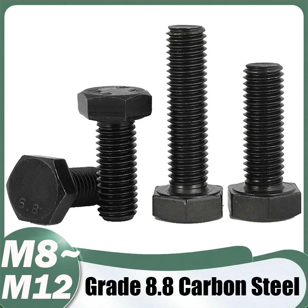 1/2/5/Pcs M8 M10 M12 Black Grade 8.8 Carbon Steel External Outside Hex Hexagon Head Screw Bolt Fine Thread