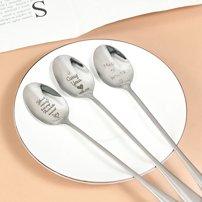 2024 Valentines Day Gift Stainless Steel Spoon Anniversary Gift for Girlfriend Boyfriend Good Morning Handsome Beautiful Present