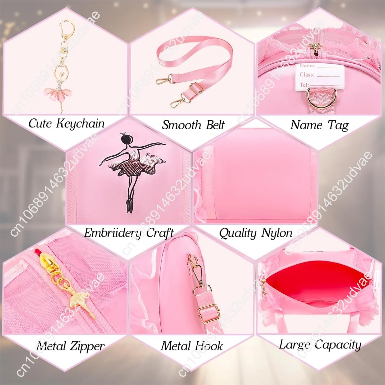 Dorlubel Cute Ballet Dance Bag Gym Travel Duffle Bag for Girls Tutu Dress Bag with Key Chain for Girls (Pink2 of Long Mesh)