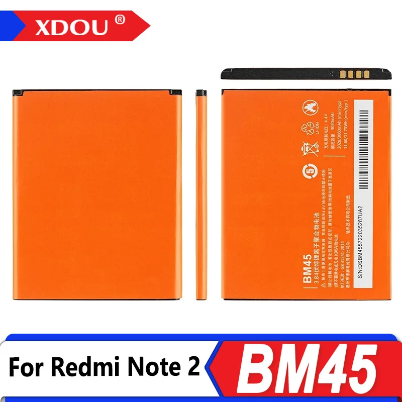 

Совершенно новый аккумулятор BM45 3060 мАч для Xiaomi Redmi Note 2 Hongmi Note 2 BM45, высококачественные сменные аккумуляторы для телефона