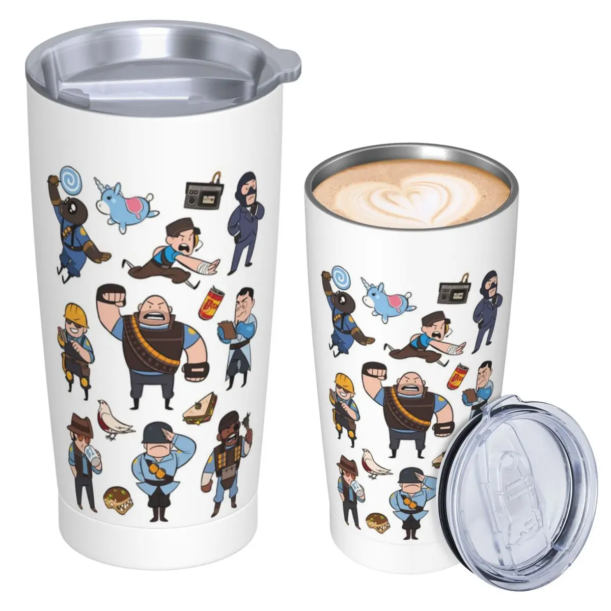 Team Fortress 2 Blu All Class Stainless Steel Tumbler Vacuum Insulated Mugs Thermal Cold Cups Straws With Lid 20oz