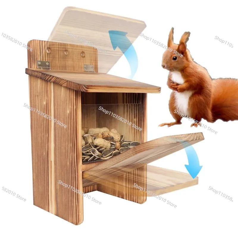 

Wooden Seesaw Squirrel Feeder, Challenging Outdoor Squirrel House with Weatherproof Carbonized Pine