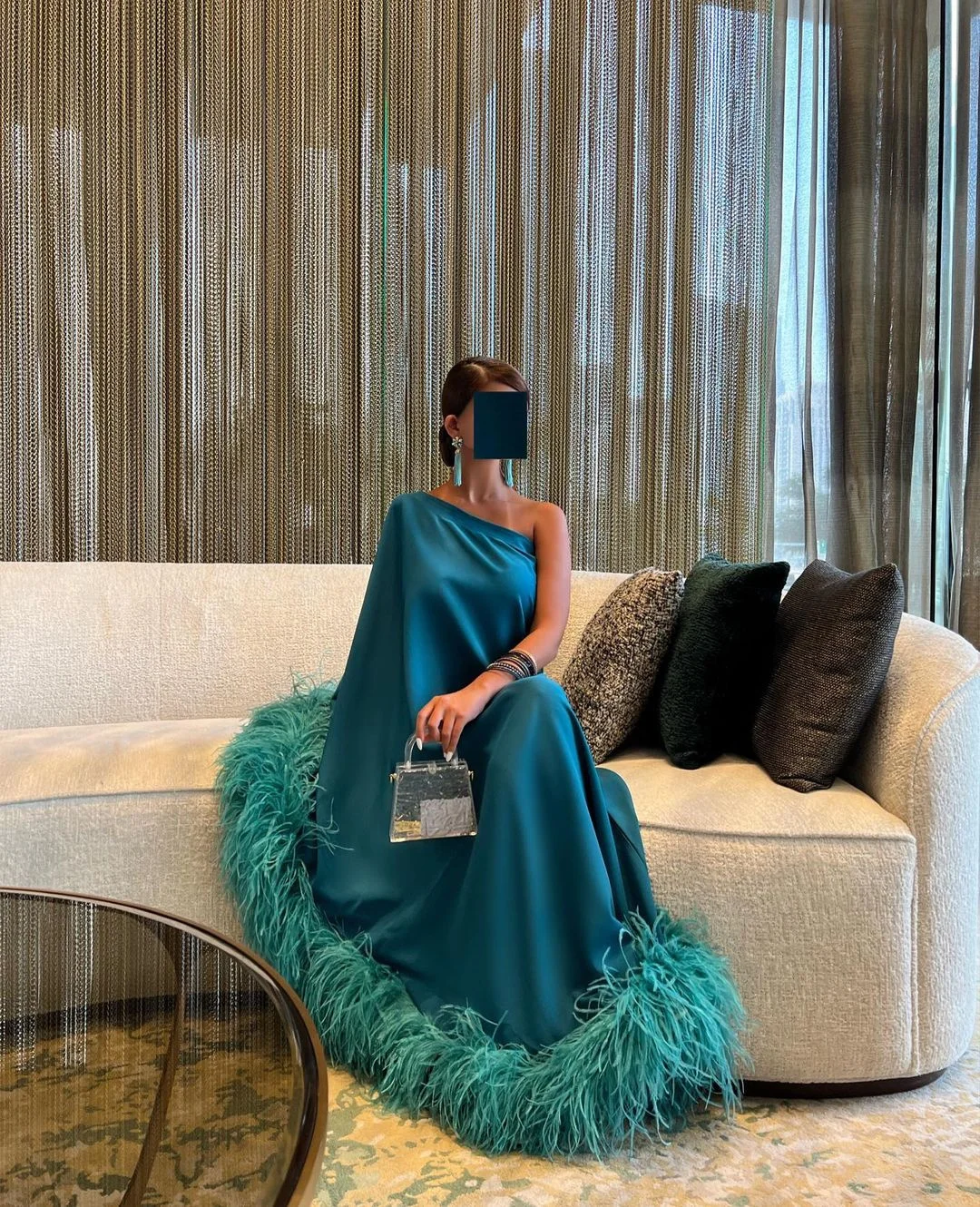 Dubai Green Feathers Satin Evening Dresses One Shoulder Pleat Ruched Saudi Arabic Women Formal Party Prom Gowns Customized