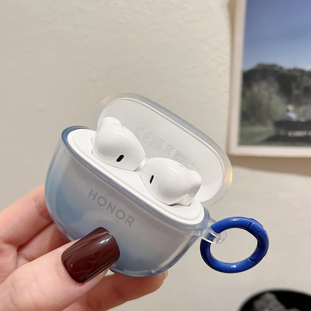 Funda de silicona suave para auriculares Honor X6 TWS, funda transparente con gancho, funda protectora anticaída, accesorios de Color caramelo degradado