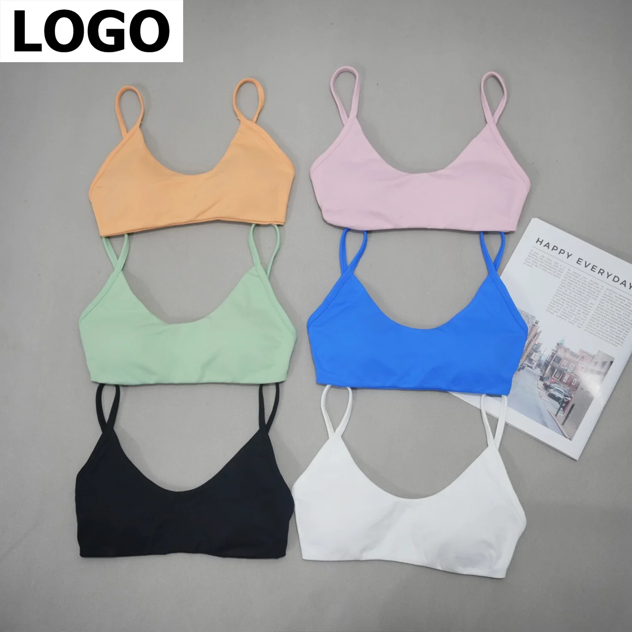 DF-logo Impact Scoop Neck Bra Women Seamless Yoga Sports Underwear High Support Push-up Fitness Clothing Gym Running Crop Top