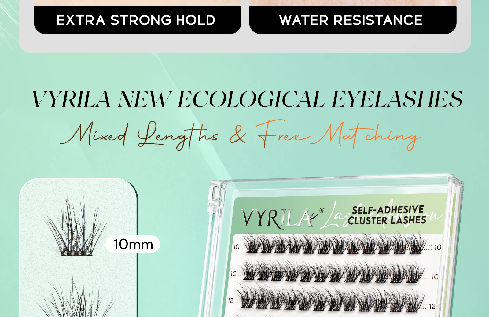 VYRILA Selbstklebende Wimpern, kein Kleber erforderlich, 10–16 mm, vorgeklebte Cluster-Wimpern, D-Curl, weiche, natürliche Wimpern zum Aufdrücken – Detail 7
