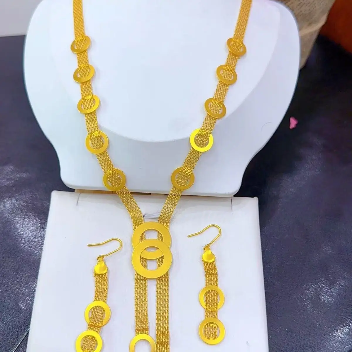 

2024 Dubai New 24K Gold Plated Necklace Earrings Wedding Party Jewelry Set for Women DD10384