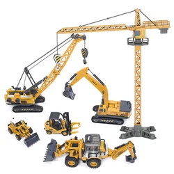 Forklift Bulldozer Excavator Tower Crane Engineering Vehicle Model Diecast Toys for Boys Alloy+Plastic Tractor Inertial Driving