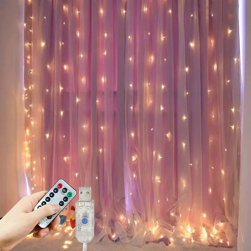 

Curtain String Lights 8 Mode USB Plug Proposal Venue Fairy LED Lights Indoor New Year Christmas Wedding Party Holiday Decoration