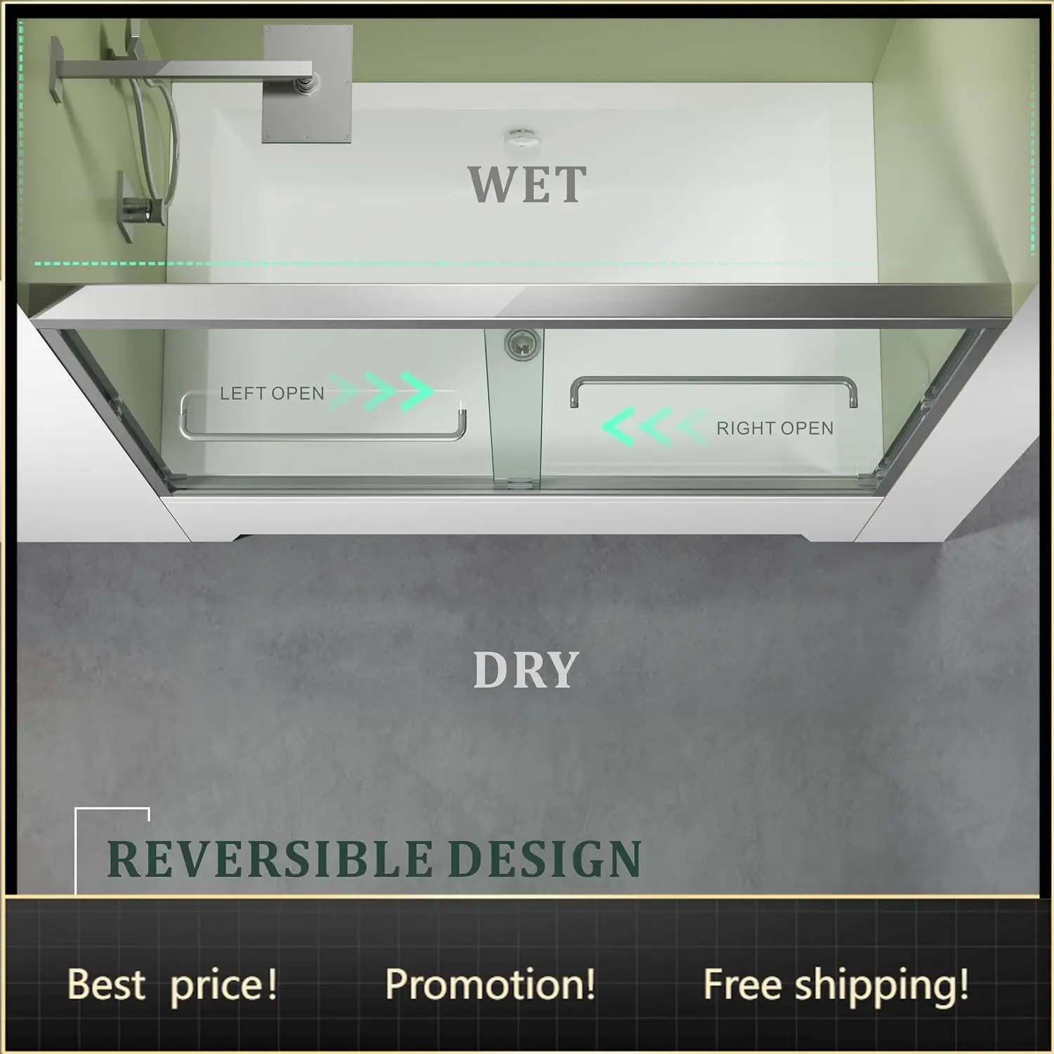Sliding Semi Frameless Bathtub Glass Door Brushed Nickel 60 Inch Towel Bar Handle
