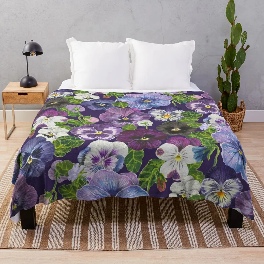 Watercolor pansy flowers - purple mix Throw Blanket Soft Beds Vintage Sofas Blankets