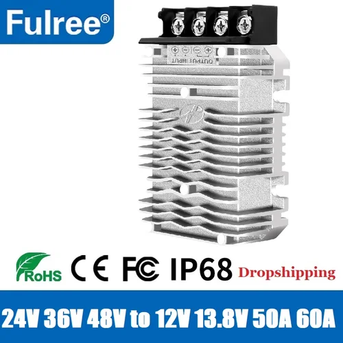 Fullee®Convertidor reductor para coche de Golf, regulador de voltaje de 24V, 36V, 48 V a 12V, 13,8 V, 50A, 60A, DC-DC, 24, 36, 48 voltios a 12, 13,8 voltios