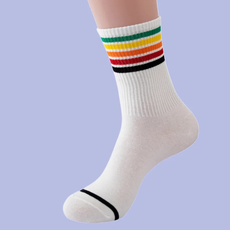 

10/20 Pairs 2024 New Fashion Women's Sports Rainbow Socks Trendy Socks Mid-Tube Skateboard Socks Ladies Striped Cotton Socks