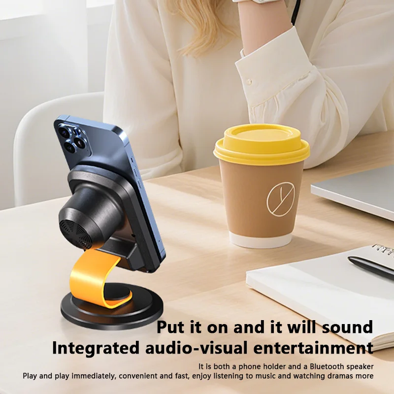 No Bluetooth Connection Required Induction Speaker Phone Holder 360 Sound Field System Sensing and Bluetooth Switch in Seconds