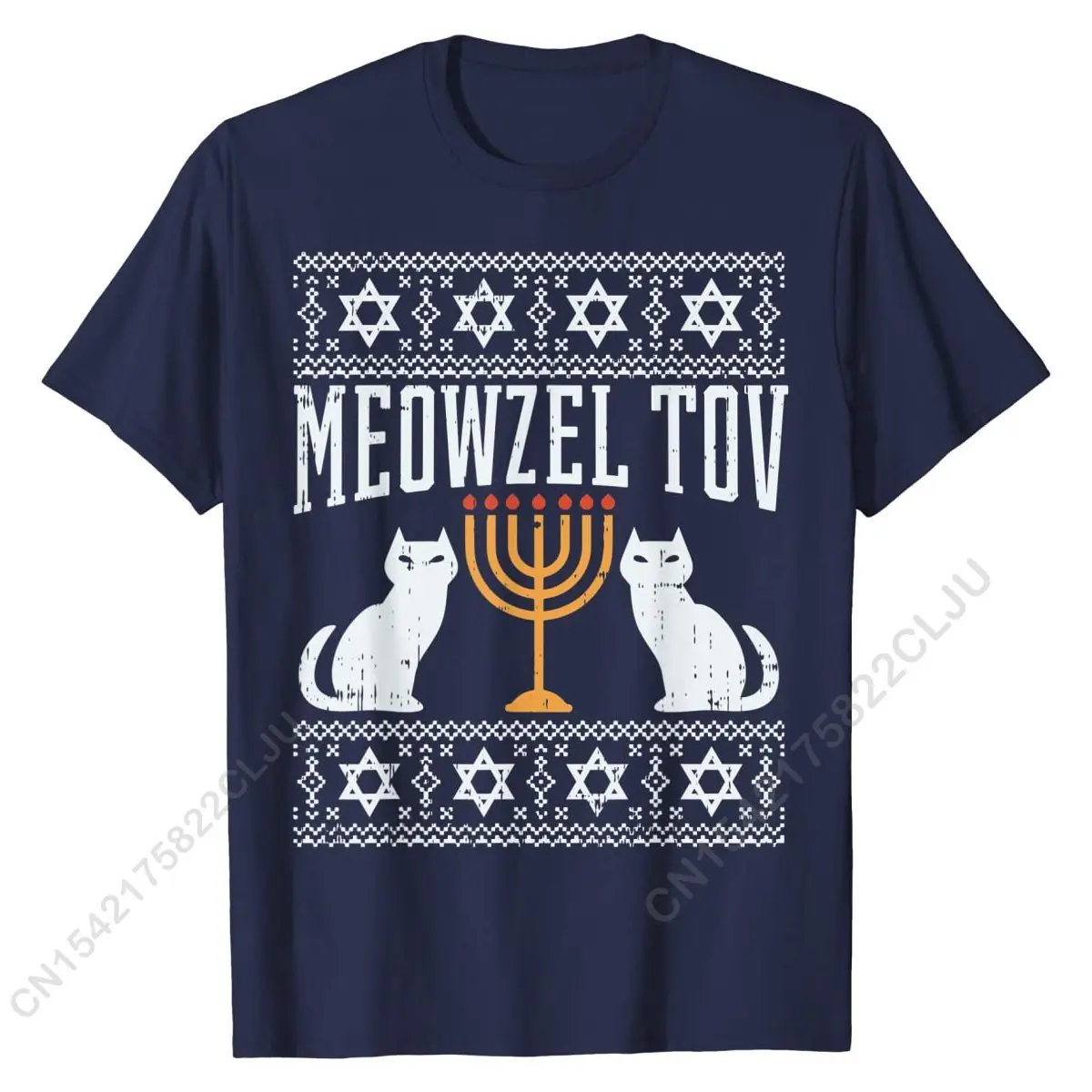 Meowzel Tov Chanukah Jewish Cat Owner Ugly Hanukkah Gift T-Shirt High Quality Casual T Shirt Cotton Tees For Men Custom