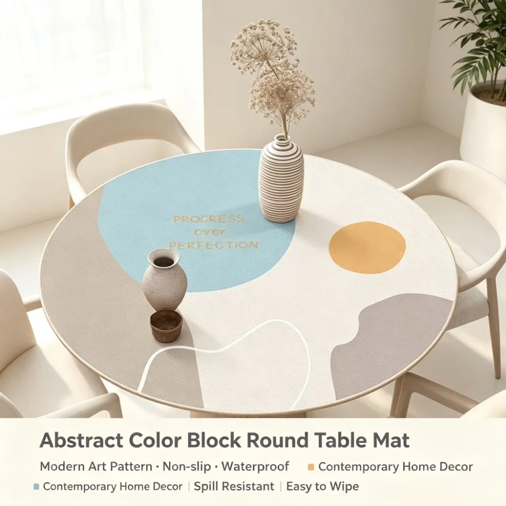 Pastoral Farmhouse Pattern Tablecloth Leather PVC Round Dining Table Mat Waterproof Oil-proof Desktop Protective Pad Decoration
