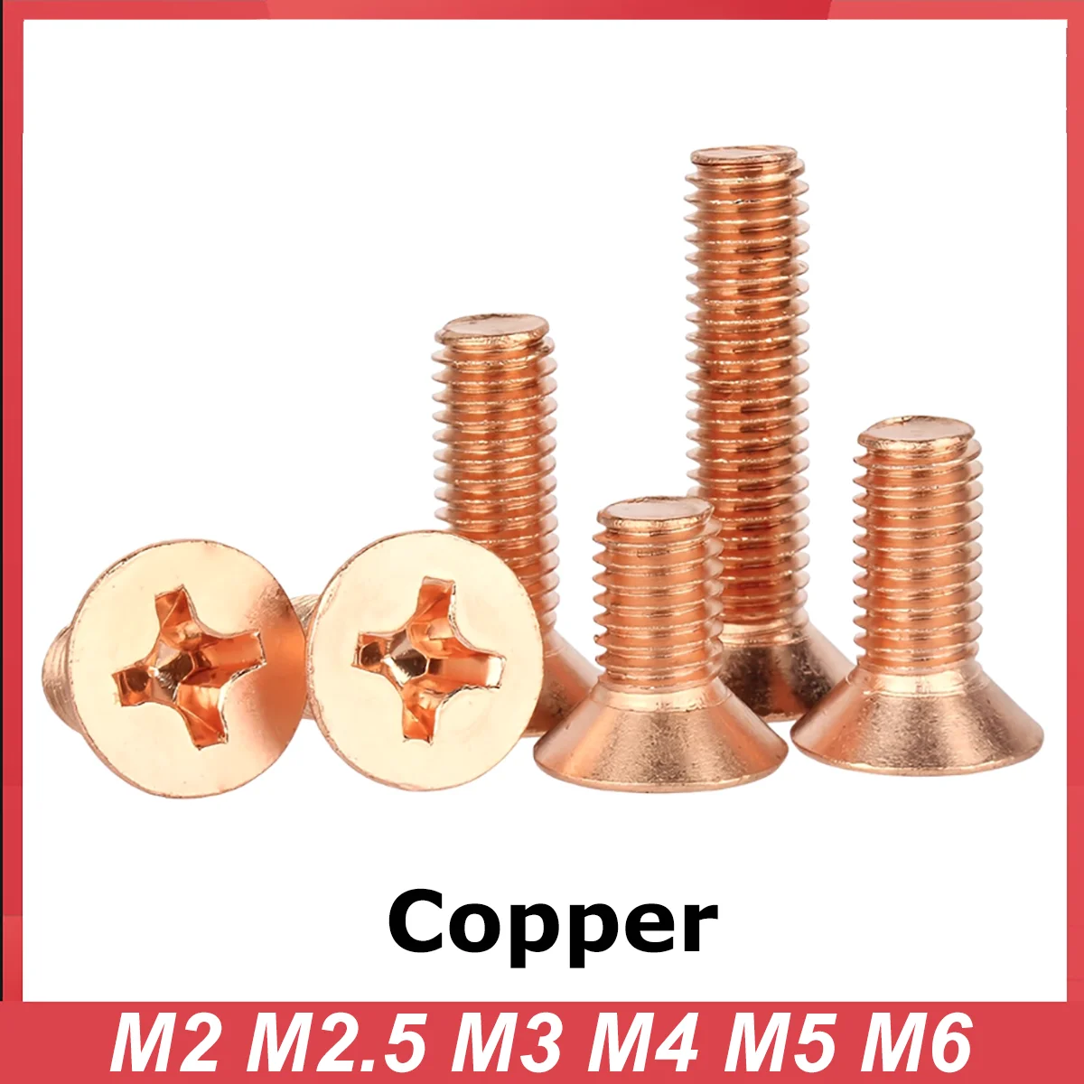 Red Copper GB819 M2 M2.5 M3 M4 M5 M6 T2 Copper Cross Recessed Flat Countersunk Head Screws Phillips Machine Screw DIN965