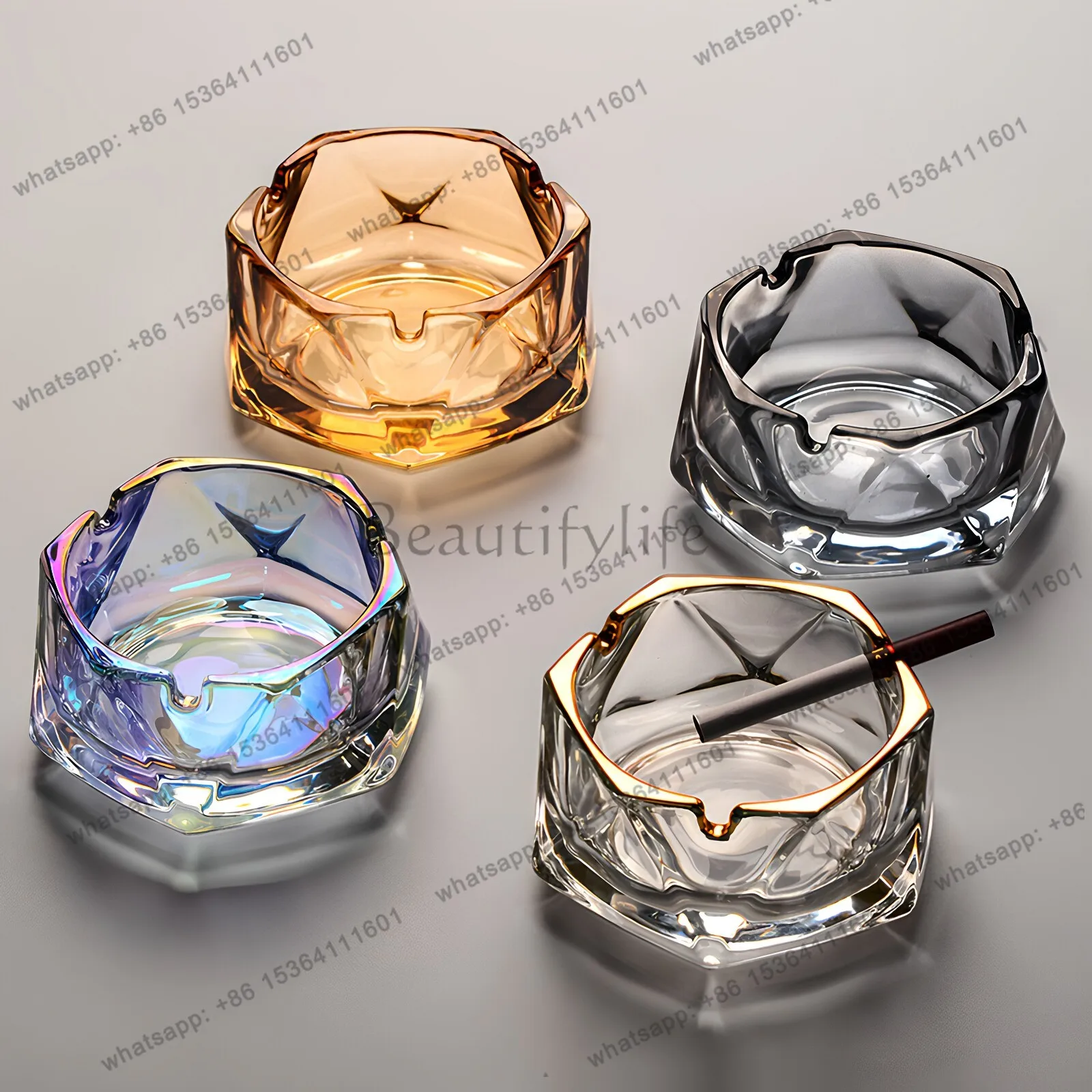 High-value thickened crystal glass ashtray for home commercial living room office bar