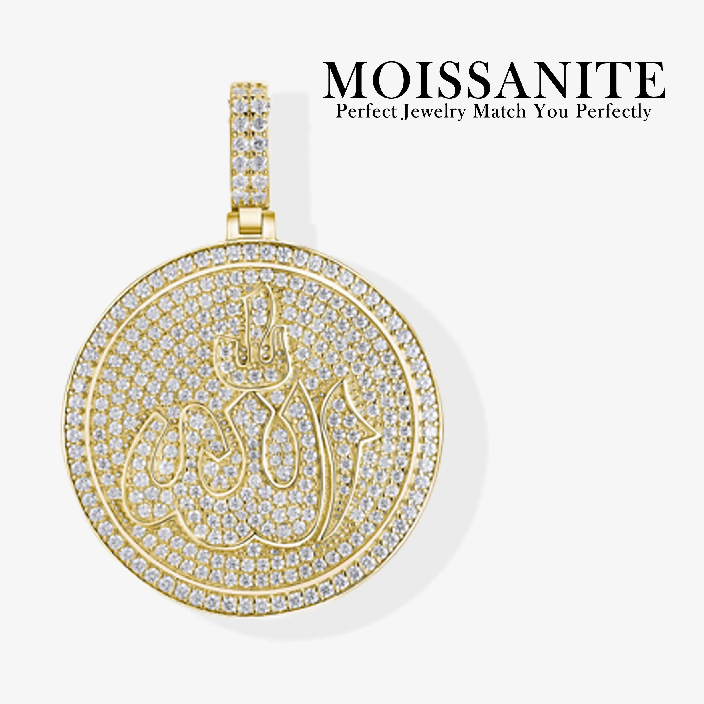

5.712 CTW Moissanite Allah Pendant - Luxurious 18K Gold Plated S925 Sterling Silver Muslim Jewelry