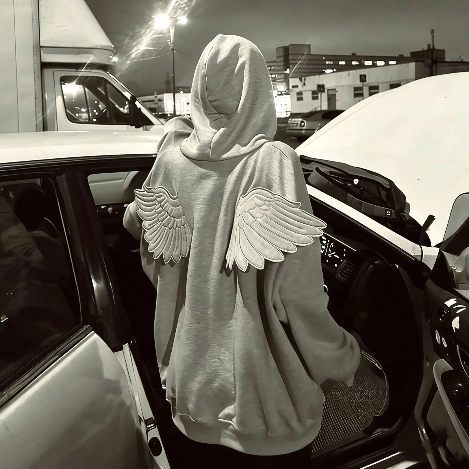 Street style casual fashion zipper hoodie, back three-dimensional wing decoration, simple color, Autumn/Winter unisex hoodie