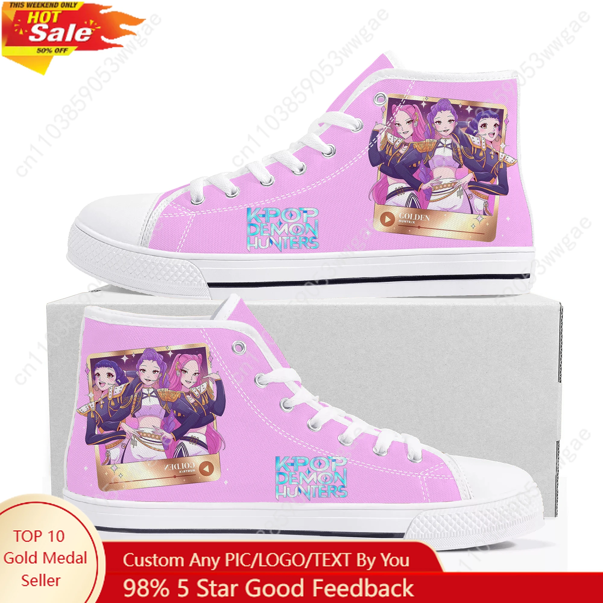 

KPop Demon Hunters High Top Sneakers Boy Girl Teenagers High Quality Canvas Sneakers Casual Couple Shoes Custom Made Shoes