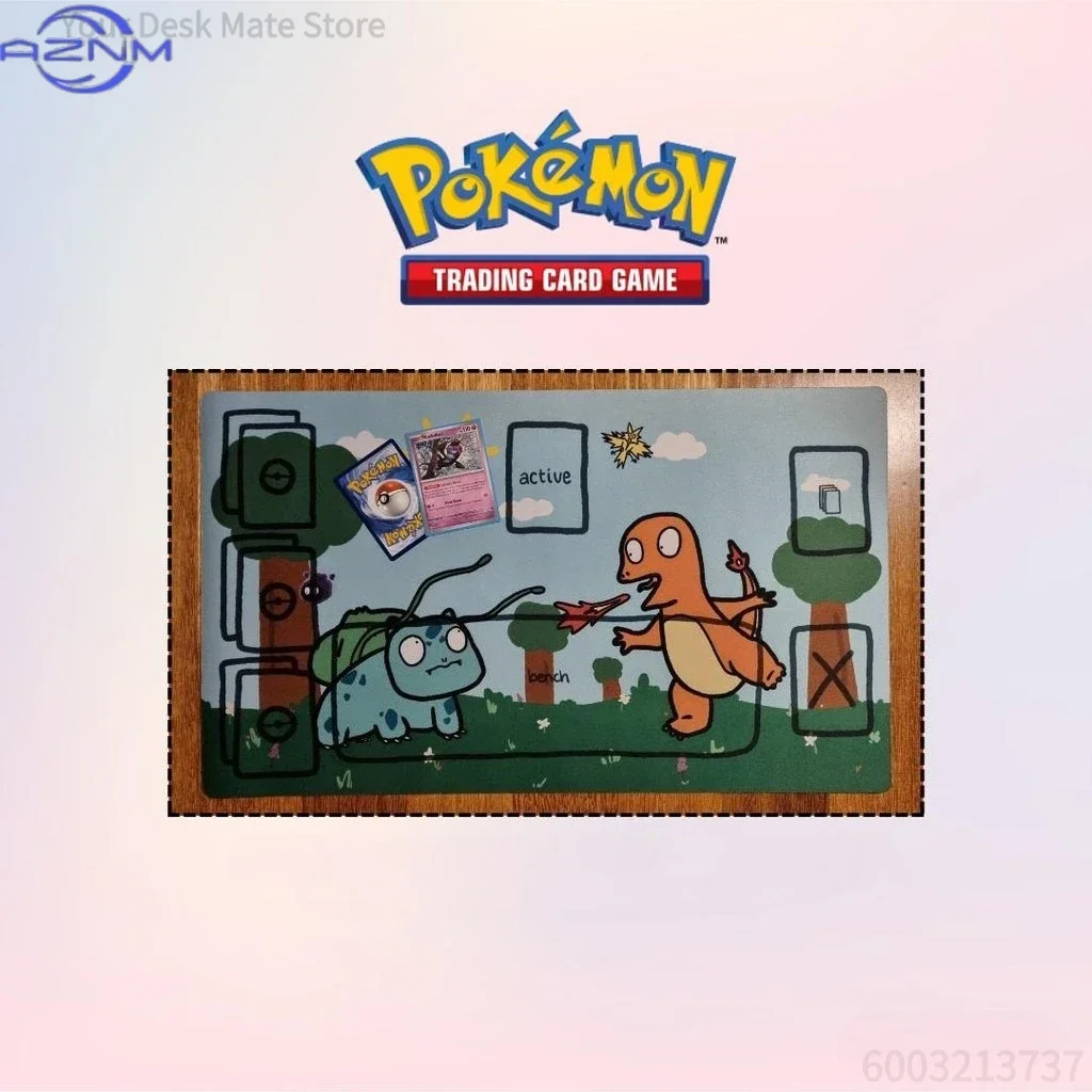 Pokemon Bulbasaur Charmander Hand Drawn Cartoon Trading Card Playmat Non-Slip Lock Edge Game Desk Mat Mousepad