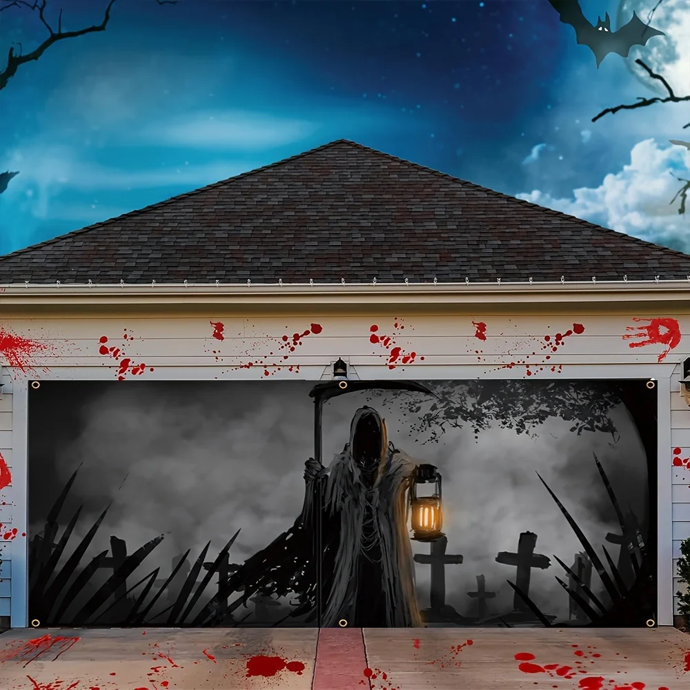 لافتة باب جراج الهالوين - شخصية مرعبة مع مصباح - مدخل مثير ليلة الهالوين - ديكور حفلات عائلية