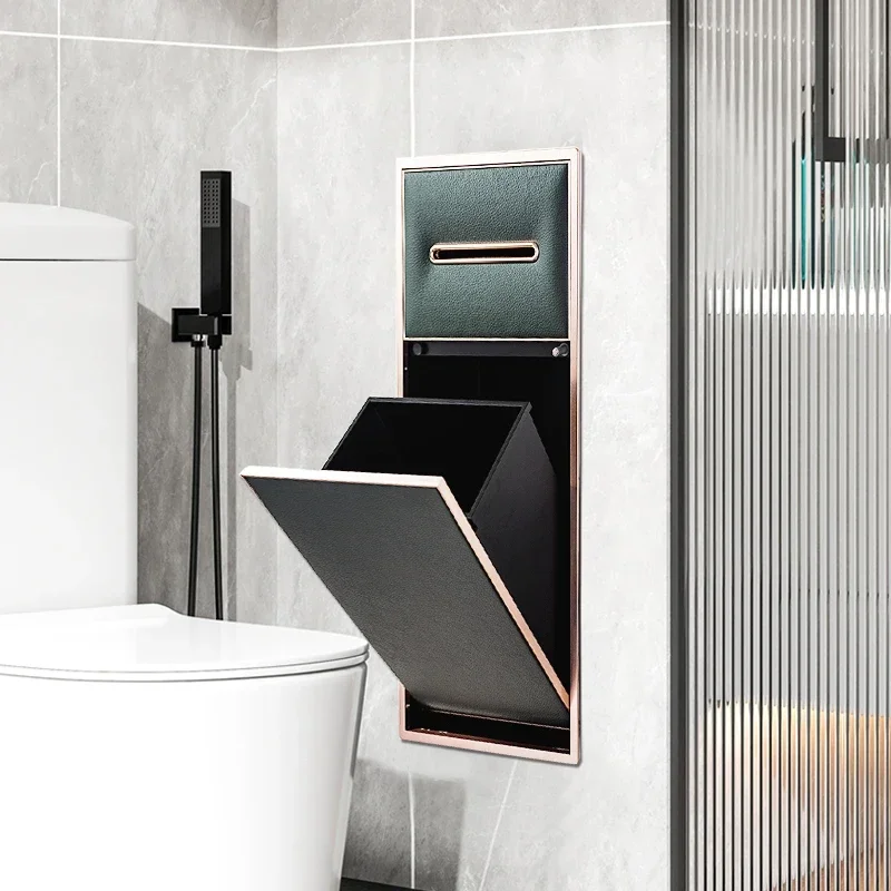 Light luxury aluminum alloy embedded niche bathroom bathroom bathroom baffle next to toilet high-end leather can be customized image 2