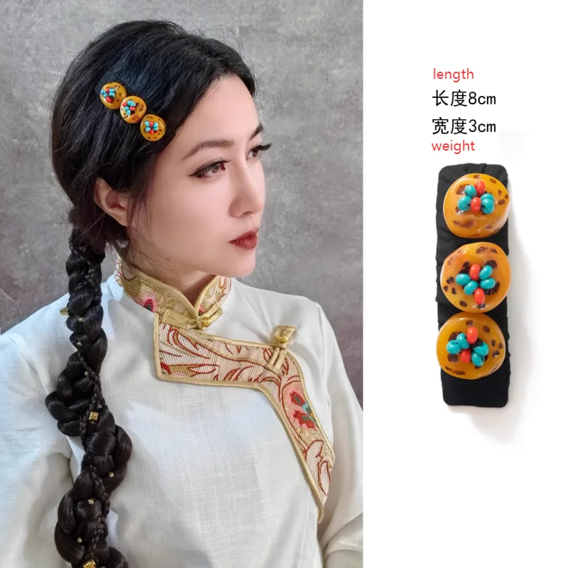 

Заколка для волос в китайском тибетском стиле, аксессуар для волос ручной работы с имитацией бирюзы и пчелиного воска